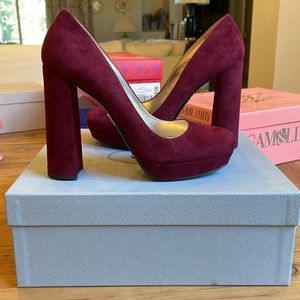 Prada Burgundy Suede Platform Pumps